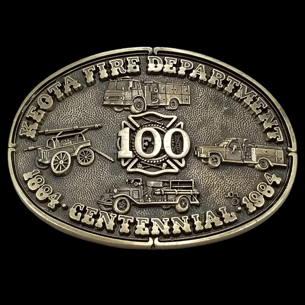 Keota Fire Department Centennial‎ 1884-1984 Solid Brass Belt Buckle By ADM USA